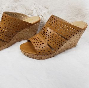 Report Danica Laser Cut Cork Heel Mule Wedge 7.5